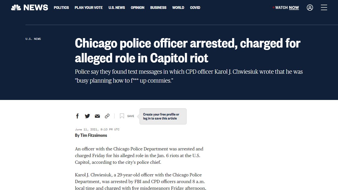 Chicago police officer arrested, charged for alleged role in Capitol riot